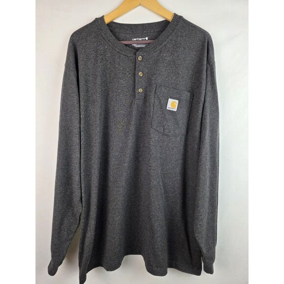 Carhartt Men's Shirt Size XL Gray Henley Pocket Tee Loose Fit Long Sleeve Top - Picture 1 of 11